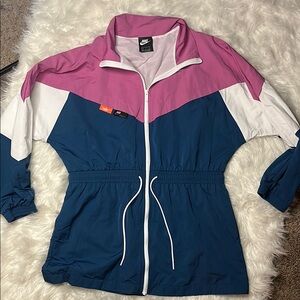 Nike Women's Pink and Blue Vintage Icon Clash Windbreaker Jacket